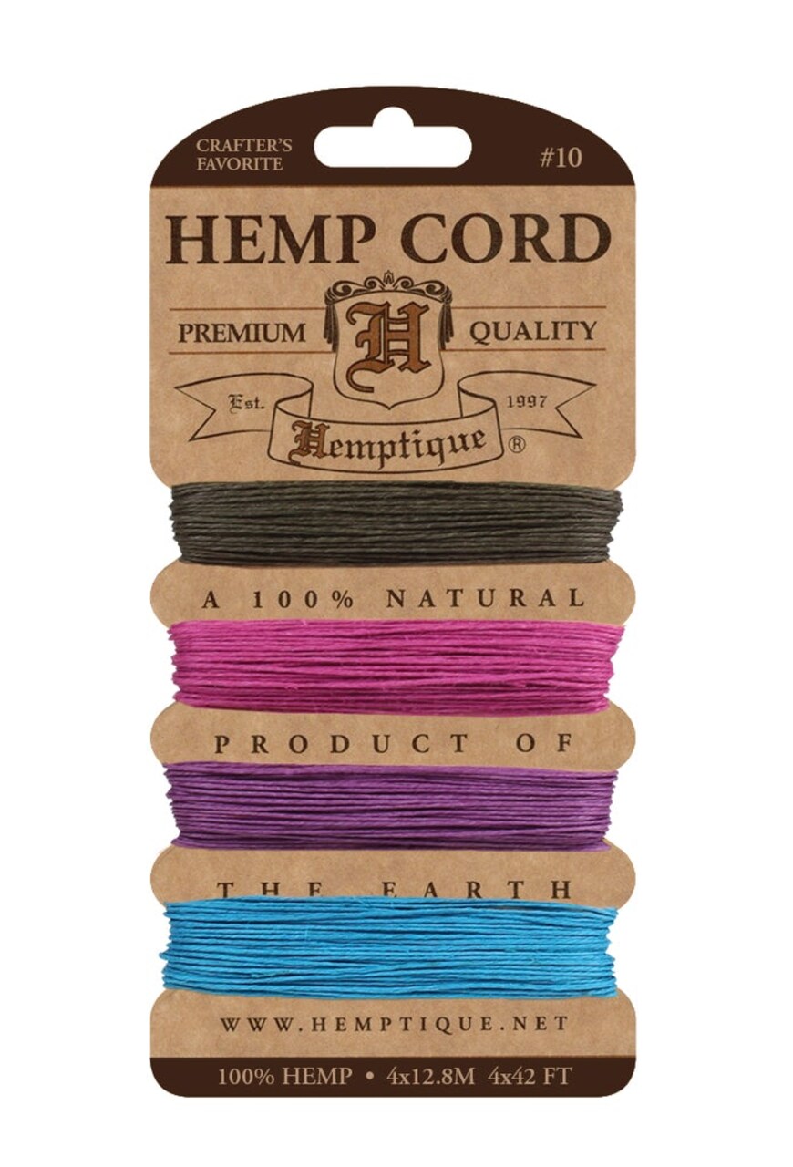 Hemptique 0.5mm #10 Hemp Cord Card Set Eco Friendly Sustainable Naturally Grown Jewelry Bracelet Making Paper Crafting Scrapbooking Bookbinding Mixed Media Crocheting Macrame Seasonal Holiday Gift Wrapping Outdoor Gardening